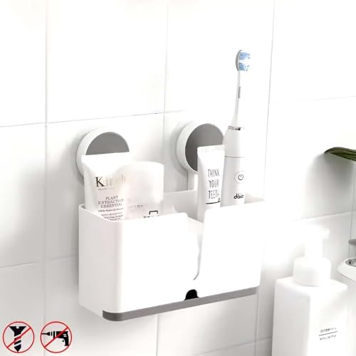 Image of Wall Mounted Toothbrush Holder for Bathroom | Self Adhesive Brush Stand with Toothpaste Holder | Bathroom Organiser Without Drill