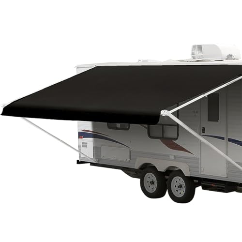 Shade Pro RV Awning Fabric Replacement | Durable Premium Grade Vinyl (20' [Fabric 19' 2'], Solid Black) Camper Shade Awning Canopy