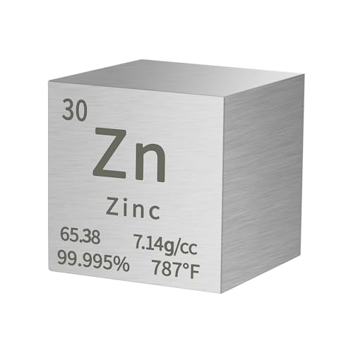 Zinc Cube Metal Density Cubes Pure Metal High Density Element Cube for Element Collections Lab Experiment Periodic Table Collection DIY Teacher Science Creative Gift（Zinc，1 Inch）
