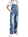 Happy Cherry Teen Girls Adjustable Straps Wide Leg Romper Western Distressed Dungarees Baggy Jean Overalls Fashion Denim Jumpsuit Blue 11-12 Years