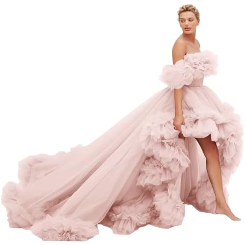 High Low Puffy Tulle Prom Dresses Long for Women Ball Gown 2025 Tiered Ruffles Evening Party Dress