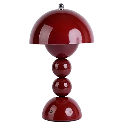 Brabola Rechargeable Table Lamp, 3-Color Dimmable Cordless Desk Lamp with Touch Control, Portable Battery Powered Nightstand Lamp for Bedroom, Kitchen, Outdoor, Camping, Decoration (Dark Red)