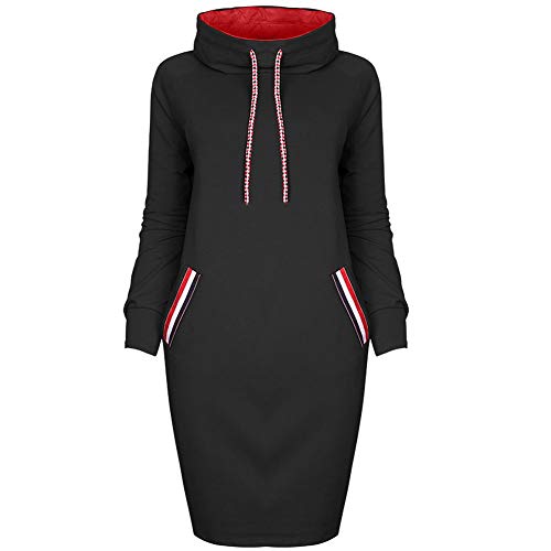 Akaddy Vestido de Sudadera de Mujer Vestido Largo Casual de Manga Larga cálido y Delgado (Negro XL)