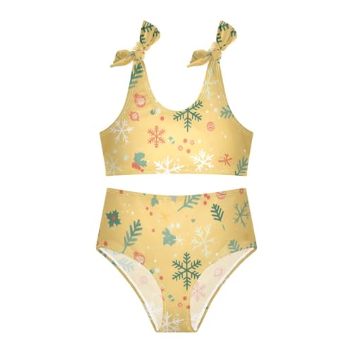 KLL Merry Christmas Snowflake Red Green Girl 2 Piece Bikini Sets Scoop Neck Swimming Swimwear Swimwear3