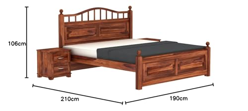 Image of King Size Cot Without Storage - Solid Wood King Bed - Stylish Bedroom Furniture (King, Honey Finish)