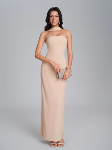 Image of HTZMO Women Elegant Summer Bodycon Maxi Dress Halter Neck Formal Wedding Guest Cocktail Party Long Dresses