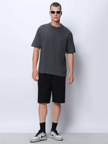 Image of Bewakoof Air 1.0 Men's Solid Oversized Fit Half Sleeve Round Neck Cotton Slub T-Shirt