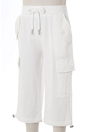 JEATHA Kids Boys Girls Cargo Pants Casual Drawstring Joggers Solid Color Capris Trousers with Pockets2