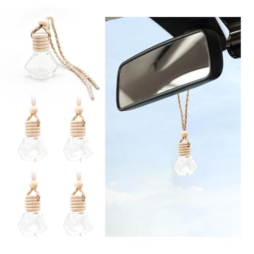Image of 5 PCS Hanging Car Air Freshener, 8ml Empty Clear Glass Perfume Bottle Freshener Diffuser, Essential Oil Fragrance Aromatherapy Bottle Ornament for Car, Interior Car Accessories (Rhombic)