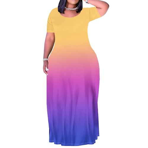Image of PinkPatty Women's Plus Size Maxi Dresses Short Sleeve Sundress Summer T-Shirt Beach Long Dress with Pockets