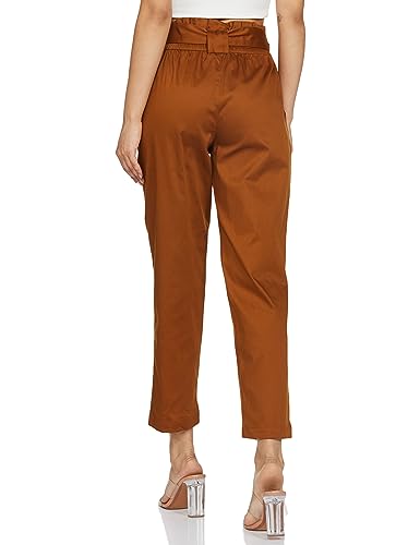 Image of Amazon Brand - Symbol Women's Slim High Rise Ankle Length Tapered Paper Bag Formal Trousers (with Self Fabric Belt) (Available in Plus Sizes)
