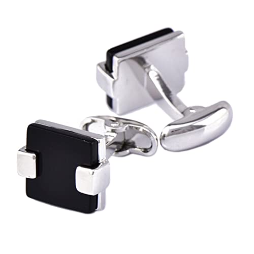 Mancuernillas vintage cuadradas de plata y ágata negra