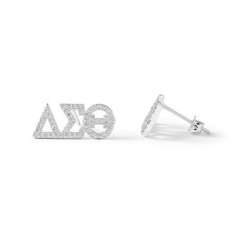 Sorority Shop Delta Sigma Theta Earrings — White Gold Plated Stud Earrings, Long-Lasting Delta Sigma Theta Sorority Gifts for Women