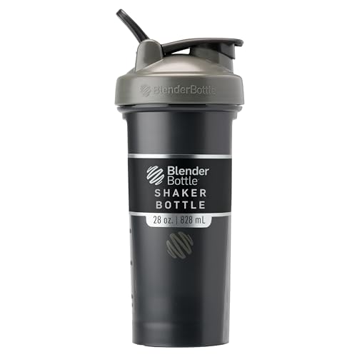 BlenderBottle Classic V2 Shaker Bottle Perfect for Protein Shakes and Pre Workout, 28-Ounce, Grey/Black, Black Shadow
