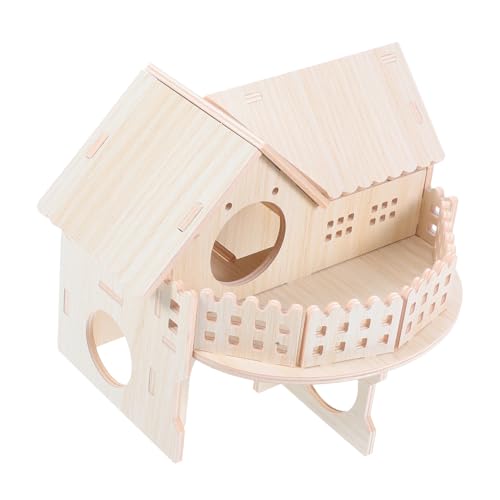 YARNOW 木製ハムスターハウス おもちゃ 二重設計 リスハウス キャビンハウス 天然木製 透明窓付き 掃除しやすい 取り外し可能構造
