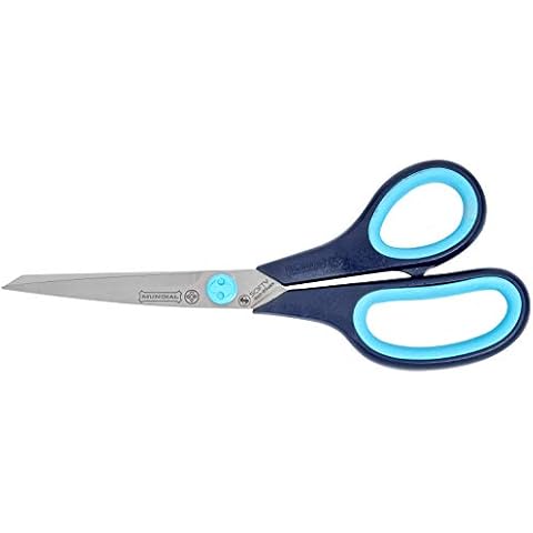 Mundial BP1860-1 Dressmaker Shears, 8.5" Stainless Steel Blades with Micro-Serrated Edge, Cushioned Inserts & Enlarged Finger Bows for Comfort and Non-Slip Blue Handles Cover
