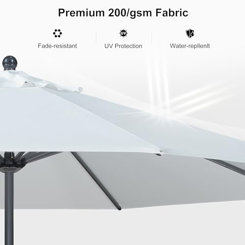 Image of PURPLE LEAF Patio Market Umbrella 10' Round Dual Tilt White 8 Ribs Outdoor