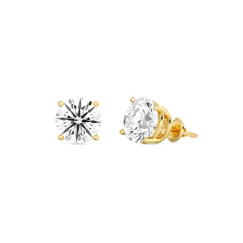 Gilded IGI Certified Lab-Grown Diamond 14KT White Gold and Yellow Gold Stud Earrings for Women| Hypoallergenic Fine Gold Jewelry | 4-Prong Basket, Screw Back Nut | VSI1 Clarity, E-F Color, Round Cut and Princess Cut | 1-2-3 Carat Total Weight