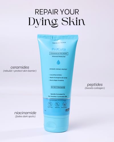 Image of Ceramide & Peptide Face Moisturizer 100g | 48 hr Hydrating Barrier Repair Cream with Hyaluronic Acid, Niacinamide, Vitamin C & E & Squalene | Non-Greasy, For Normal to Dry Skin