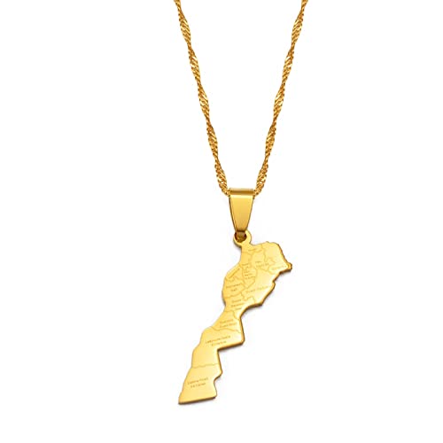 Gouekst Maroc Carte Villes Nom Pendentif Collier - Cartes du Maroc Pays Charme Pendentif Bijoux Chaîne De Clavicule Ethnique pour Femmes Hommes Chaîne De...
