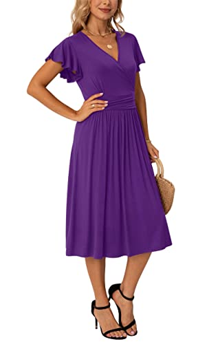 Image of GRECERELLE Spring Summer Dress for Women Casual Ruffle Short Sleeve Wrap V-Neck Dress