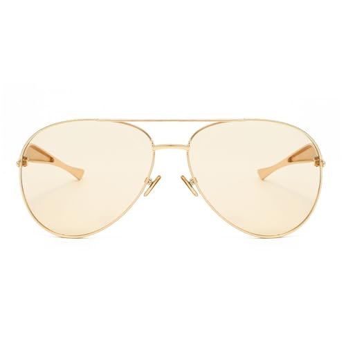Long Keeper Retro Pilot Sunglasses for Women Men Gold Metal Oversized Aviation Sunglasses Trendy Big 70s Double Bridge Shades2