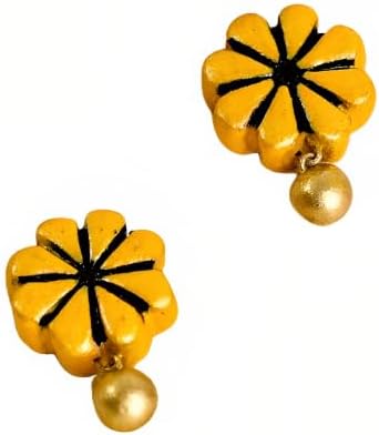 Daisy Drop Studs by Mridah - Handcrafted Terracotta Stud Earrings for Women | Sustainable Ethnic Jewellery | Floral Stud Earrings for Casual Wear | Minimal Collection