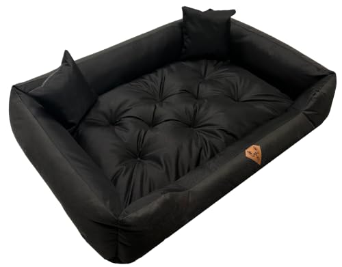 Dogs4Life Hundebett XL 130 x 105 cm – Hundesofa mit Rand für sehr große Hunde, Oxford Cordura, wasserabweisend, maschinenwaschbar, Oeko-TEX® Standard 100 (Schwarz)
