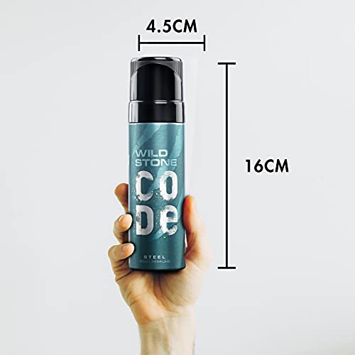 WILD STONE CODE Steel No Gas Body Perfume For Men, Long Lasting Refreshing Fragrance For Office Wear, Pack Of 2 (120Ml Each, Spray)