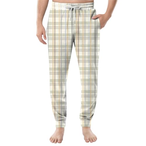 Plaid Pajama Pants Men Lightweight Lounge Pants Sleepwear Comfy Jogger Sweatpants Pj Bottoms with Pockets & Button2