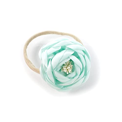 My Lello Baby Girl Ranunculus Flower Stretchy Nylon Elastic Headbands Set 2pcs - Medium - Blush Pink/Mineral Ice2