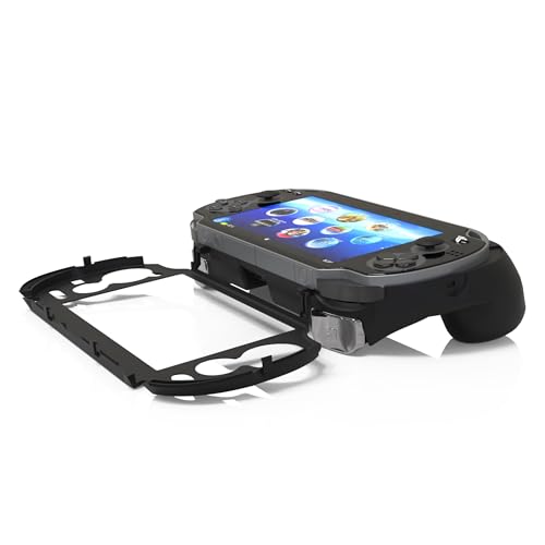 Image of Hand Grip Handle for psv1000 ps vita, Protective Case, L2r2 is Used to Click on The Back of The PSV.Gift of Raised Button Stickers, Tempered Film, Joystick Cap. (Skin Like Coating Black)