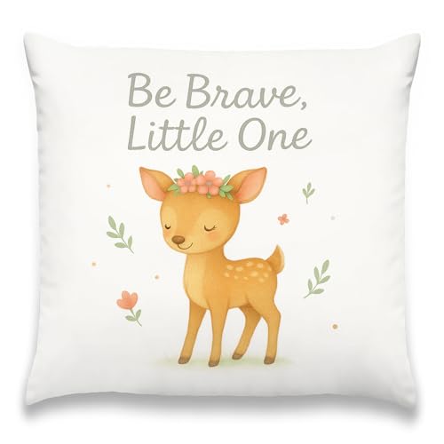 Xolytar White and Brown Woodland Decorative Throw Pillow Covers, Watercolor Cute Fawn Deer Pattern Pillow Cases, Be Brave Little One Quote Decor for...