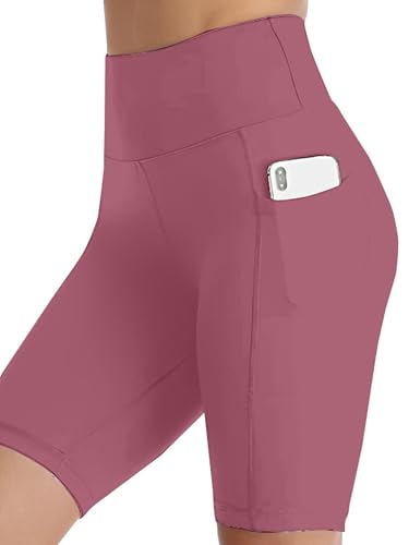 Image of Women's Polyester Stretchable Gym Shorts with Side Pockets High Waist Slim Fit Above Knee Length Activewear Tights Gym Fitness Cycling Running Yoga Shorts for Women