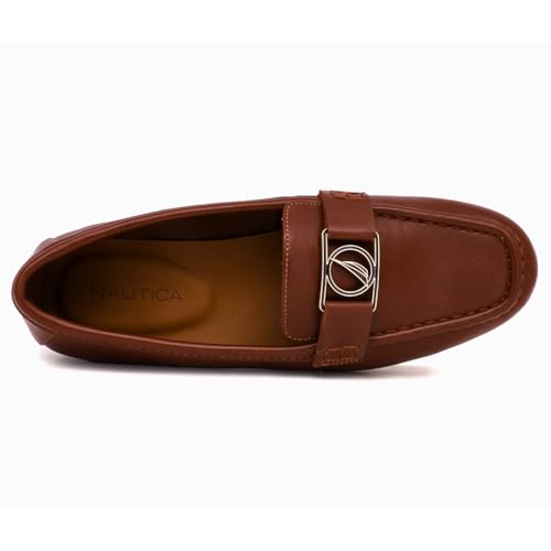 Image of Nautica Woman Flat Loafers Designer Vegan Leather Penny Shoes Slip On - Soft, Durable and Flexible Luxury Resistant Feel Lightweight & Comfortable Memory Foam Everyday Moccasins.