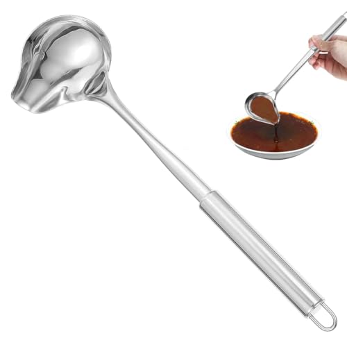 VIVIIHOO Set di mestoli da sugo in Acciaio Inox, 2 Pezzi di mestoli da zuppa con beccuccio e Foro per Appendere, mestoli da sugo da 30 cm per Salse, sughi e condimenti