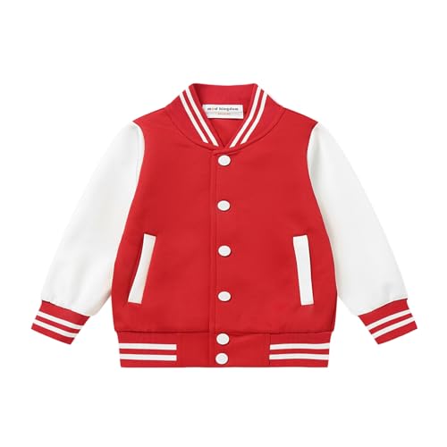 Mud Kingdom Toddler Kids Baseball Jacket Long Sleeve Letterman Varsity Quick Dry Buttons Coat Fashion Red 2T