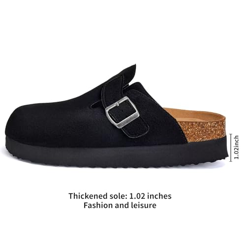 Image of Torotto Womens Clogs Cork Footbed Suede Slippers Arch Support Potato Shoes with Adjustable Buckle