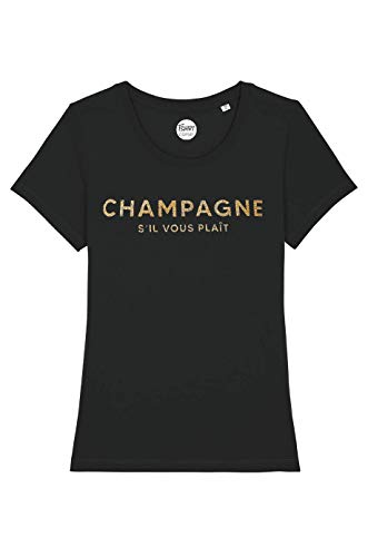 Photo de TSHIRT corner - ÉDITION LIMITÉE - Champagne s'il Vous PLAÎT - Tshirt - Femme - Fêtes de Fin d'Année - Noël - Cadeau - Famille - Fun - Humour - Coton 100% Bio - Noir - Taille XL