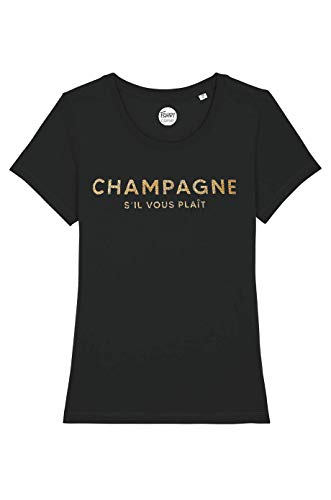 Photo de TSHIRT corner - ÉDITION LIMITÉE - Champagne s'il Vous PLAÎT - Tshirt - Femme - Fêtes de Fin d'Année - Noël - Cadeau - Famille - Fun - Humour - Coton 100% Bio - Noir - Taille M