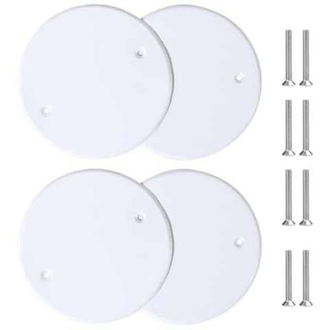 Bueyfolt 5 Inch White Metal Ceiling Blank-Up Cover, Cover Plate for 4 Inch Round/Octagon Box Openings on Ceilings or Walls, Holes are Spaced 3.5 Inches, Mounting Screws Included (4 Pack) Cover