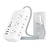 5FT Flat Extension Cord, 6 AC Outlets with 3 USB Charging Station(17W/3.4A), Power Strip Surge Protector 980J, Ultra Thin Flat Plug Braided Extension Cord with Wall for Travel Office Dorm