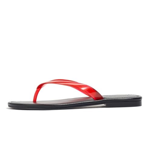 Image of Flip Flops for Women Jelly Slim Thong Sandals Minimalist Essentials Flat Sandals Summer Beach Travel Walking Slides with Vegan Leather
