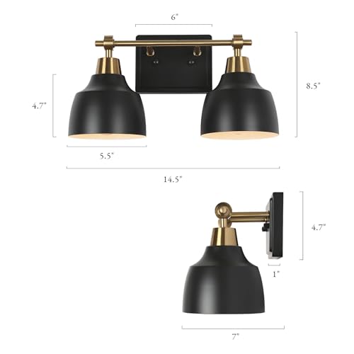 Image of KSANA Bathroom Light Fixtures, 2-Light Black Bathroom Vanity Lights with Gold Socket, 14.5'' Modern Farmhouse Bathroom Lighting Lights Over Mirror with Black Metal Shade