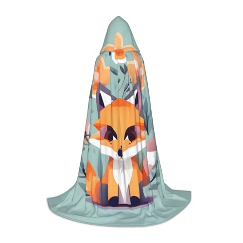 Cape à capuche renard et fleurs longue pour femme élégante et originale