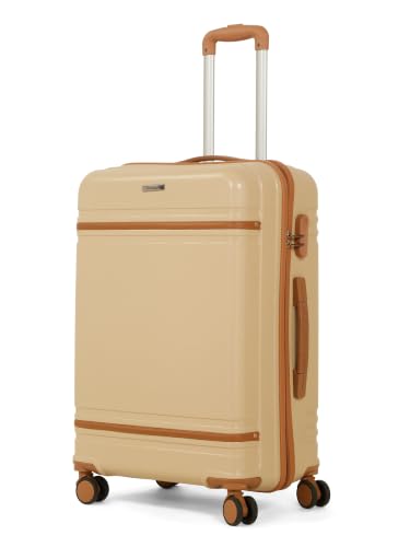 Image of Teakwood Set of 2, 8 Wheels Trolley Bag, Hard Cabin with Zipper Closure, Adjustable Push Button & Cross Side Strap, Number Lock System 360 Degree (Set of 2, Beige)
