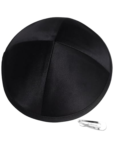 Zivosely Black Kippah with Clip, 6.7' Shape-Retaining Deluxe Thickened Silk-Like Satin Yarmulke for...