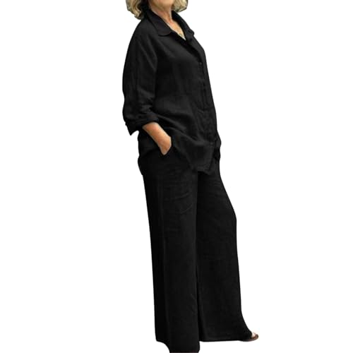 Ensemble été 2 pièces femme : pantalon large fluide et haut léger manches longues