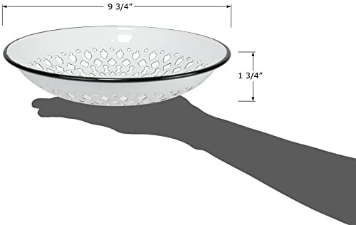 Red Co. Enamelware Metal Classic 9.5 Inch Round Flat Food Strainer Colander, Solid White/Black Rim #TOP3