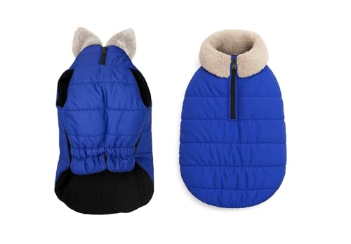 Image of The Pets Company Dog Winter Coat Jacket, Clothes, Windproof, Waterproof, Light Weight, Washable, Ultra Warm Thick Fleece Lined Dog Vest for Cold Weather Protection, (Blue, Small - Medium - 16 Inch)